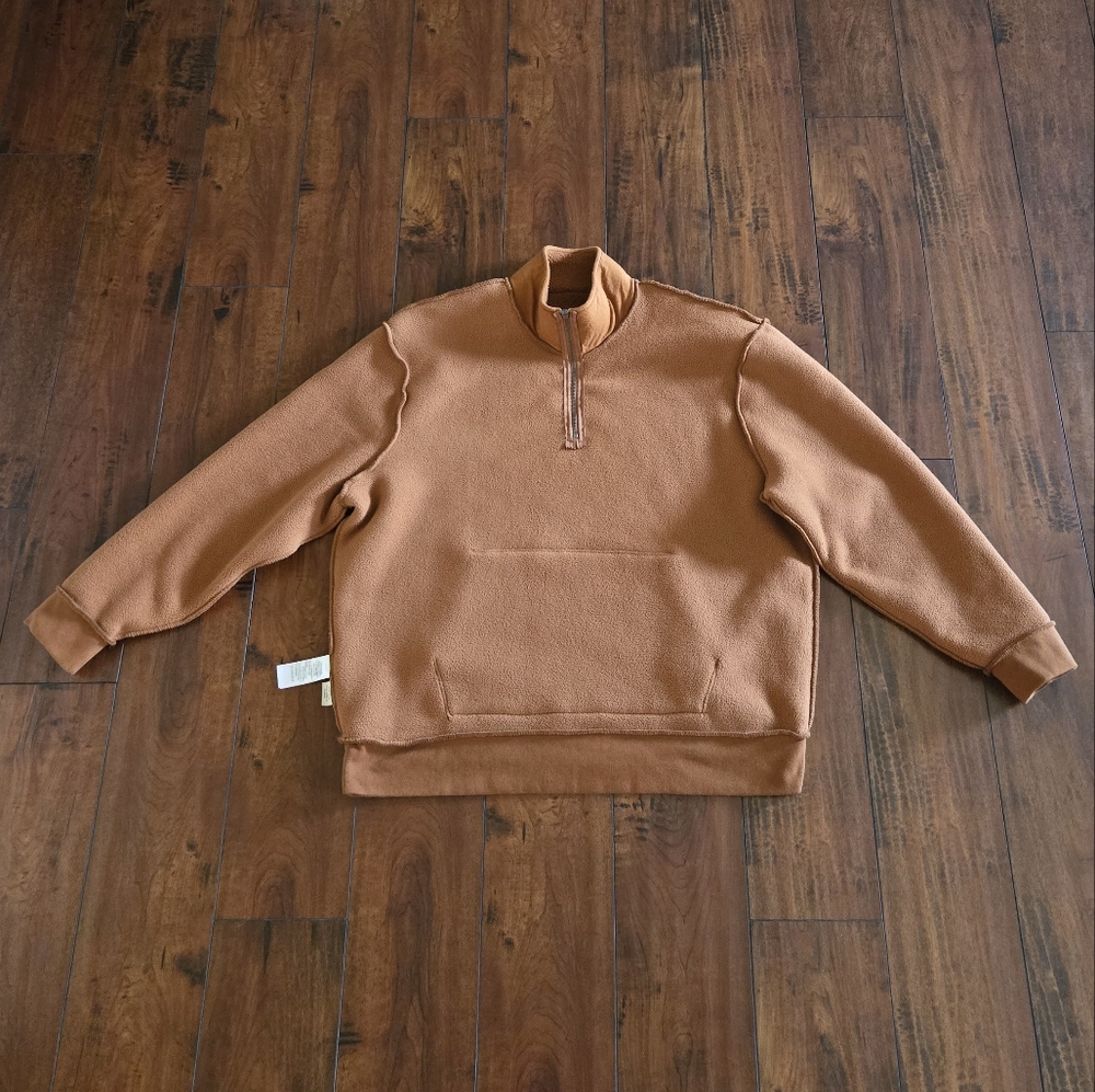 Madewell Men's Brown Rust (Re)Sourced Sherpa Half Zip Pullover Sweatshirt Sz XL - Picture 9 of 12